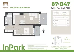 2 pokoje, mieszkanie 47,47 m², piętro 3, oferta nr 87, InPark, Łódź, Bałuty, ul. Emilii Plater / ul. Górnicza