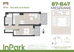 2 pokoje, mieszkanie 47,47 m², piętro 3, oferta nr 87, InPark, Łódź, Bałuty, ul. Emilii Plater / ul. Górnicza