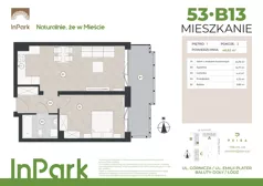 2 pokoje, mieszkanie 48,64 m², piętro 1, oferta nr 53, InPark, Łódź, Bałuty, ul. Górnicza 31