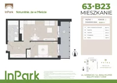 2 pokoje, mieszkanie 42,64 m², piętro 1, oferta nr 63, InPark, Łódź, Bałuty, ul. Górnicza 31