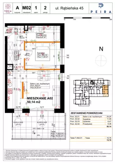 2 pokoje, mieszkanie 50,14 m², piętro 1, oferta nr A02, Teria Park, Łódź, Polesie, Złotno, ul. Rąbieńska 45