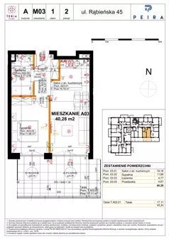 2 pokoje, mieszkanie 40,28 m², piętro 1, oferta nr A03, Teria Park, Łódź, Polesie, Złotno, ul. Rąbieńska 45
