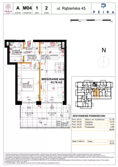 2 pokoje, mieszkanie 43,76 m², piętro 1, oferta nr A04, Teria Park, Łódź, Polesie, Złotno, ul. Rąbieńska 45