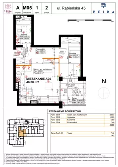 2 pokoje, mieszkanie 46,88 m², piętro 1, oferta nr A05, Teria Park, Łódź, Polesie, Złotno, ul. Rąbieńska 45