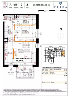 2 pokoje, mieszkanie 50,14 m², piętro 2, oferta nr A11, Teria Park, Łódź, Polesie, Złotno, ul. Rąbieńska 45