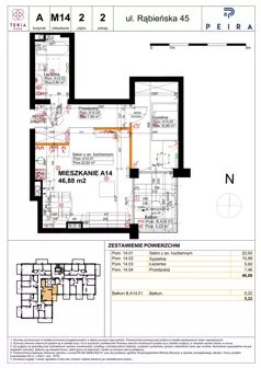 2 pokoje, mieszkanie 46,88 m², piętro 2, oferta nr A14, Teria Park, Łódź, Polesie, Złotno, ul. Rąbieńska 45