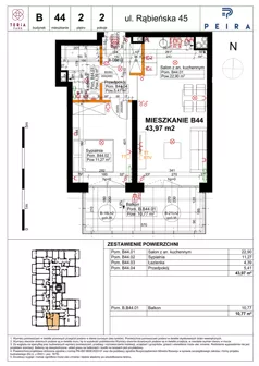 2 pokoje, mieszkanie 43,97 m², piętro 2, oferta nr B44, Teria Park, Łódź, Polesie, Złotno, ul. Rąbieńska 45