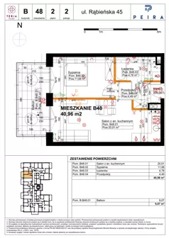 2 pokoje, mieszkanie 40,96 m², piętro 2, oferta nr B48, Teria Park, Łódź, Polesie, Złotno, ul. Rąbieńska 45