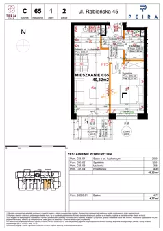 2 pokoje, mieszkanie 40,32 m², piętro 1, oferta nr C65, Teria Park, Łódź, Polesie, Złotno, ul. Rąbieńska 45