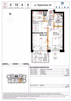 2 pokoje, mieszkanie 40,32 m², piętro 2, oferta nr C72, Teria Park, Łódź, Polesie, Złotno, ul. Rąbieńska 45
