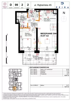 2 pokoje, mieszkanie 43,97 m², piętro 2, oferta nr D99, Teria Park, Łódź, Polesie, Złotno, ul. Rąbieńska 45