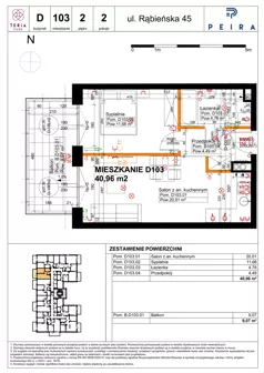 2 pokoje, mieszkanie 40,96 m², piętro 2, oferta nr D103, Teria Park, Łódź, Polesie, Złotno, ul. Rąbieńska 45