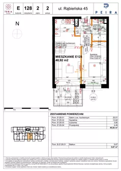 2 pokoje, mieszkanie 40,92 m², piętro 2, oferta nr E128, Teria Park, Łódź, Polesie, Złotno, ul. Rąbieńska 45