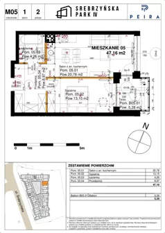 2 pokoje, mieszkanie 47,16 m², piętro 1, oferta nr M05, Srebrzyńska Park IV, Łódź, Polesie, ul. Srebrzyńska 109