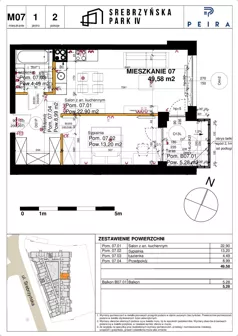 2 pokoje, mieszkanie 49,58 m², piętro 1, oferta nr M07, Srebrzyńska Park IV, Łódź, Polesie, ul. Srebrzyńska 109