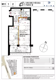 2 pokoje, mieszkanie 45,56 m², piętro 1, oferta nr M11, Srebrzyńska Park IV, Łódź, Polesie, ul. Srebrzyńska 109