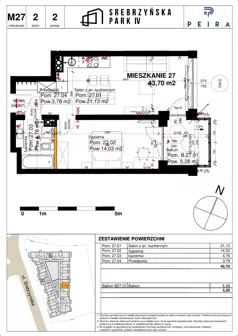 2 pokoje, mieszkanie 43,70 m², piętro 2, oferta nr M27, Srebrzyńska Park IV, Łódź, Polesie, ul. Srebrzyńska 109