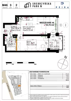 2 pokoje, mieszkanie 43,70 m², piętro 3, oferta nr M46, Srebrzyńska Park IV, Łódź, Polesie, ul. Srebrzyńska 109