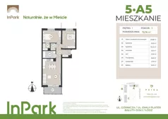3 pokoje, mieszkanie 73,18 m², piętro 1, oferta nr 5, InPark, Łódź, Bałuty, ul. Emilii Plater / ul. Górnicza