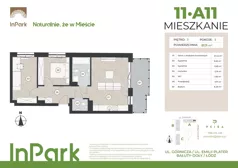 3 pokoje, mieszkanie 57,96 m², piętro 3, oferta nr 11, InPark, Łódź, Bałuty, ul. Emilii Plater / ul. Górnicza