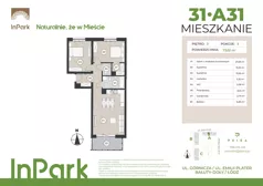 3 pokoje, mieszkanie 73,02 m², piętro 3, oferta nr 31, InPark, Łódź, Bałuty, ul. Emilii Plater / ul. Górnicza