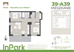 3 pokoje, mieszkanie 58,23 m², piętro 4, oferta nr 39, InPark, Łódź, Bałuty, ul. Emilii Plater / ul. Górnicza