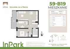 3 pokoje, mieszkanie 56,60 m², piętro 1, oferta nr 59, InPark, Łódź, Bałuty, ul. Emilii Plater / ul. Górnicza