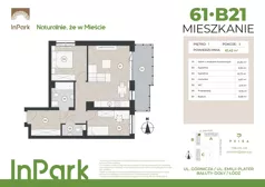3 pokoje, mieszkanie 61,69 m², piętro 1, oferta nr 61, InPark, Łódź, Bałuty, ul. Emilii Plater / ul. Górnicza