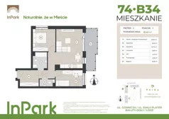 3 pokoje, mieszkanie 61,43 m², piętro 2, oferta nr 74, InPark, Łódź, Bałuty, ul. Górnicza 31