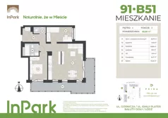 3 pokoje, mieszkanie 65,56 m², piętro 4, oferta nr 91, InPark, Łódź, Bałuty, ul. Emilii Plater / ul. Górnicza