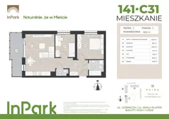 3 pokoje, mieszkanie 58,26 m², piętro 2, oferta nr 141, InPark, Łódź, Bałuty, ul. Górnicza 31