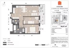 3 pokoje, mieszkanie 64,98 m², piętro 6, oferta nr 61, Osiedle Łososiowa, Łódź, Bałuty, Radogoszcz, ul. Okoniowa 11-13
