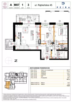 3 pokoje, mieszkanie 69,72 m², piętro 1, oferta nr A07, Teria Park, Łódź, Polesie, Złotno, ul. Rąbieńska 45