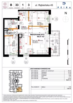 3 pokoje, mieszkanie 68,57 m², piętro 1, oferta nr B33, Teria Park, Łódź, Polesie, Złotno, ul. Rąbieńska 45