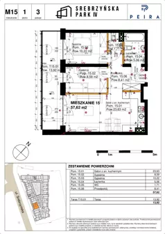 3 pokoje, mieszkanie 57,62 m², piętro 1, oferta nr M15, Srebrzyńska Park IV, Łódź, Polesie, ul. Srebrzyńska 109