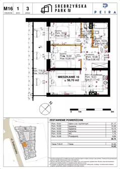 3 pokoje, mieszkanie 58,70 m², piętro 1, oferta nr M16, Srebrzyńska Park IV, Łódź, Polesie, ul. Srebrzyńska 109