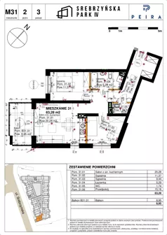 3 pokoje, mieszkanie 63,28 m², piętro 2, oferta nr M31, Srebrzyńska Park IV, Łódź, Polesie, ul. Srebrzyńska 109