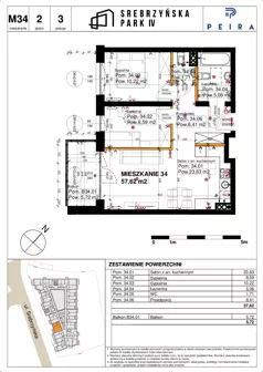 3 pokoje, mieszkanie 57,62 m², piętro 2, oferta nr M34, Srebrzyńska Park IV, Łódź, Polesie, ul. Srebrzyńska 109