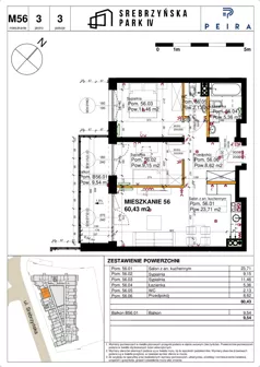 3 pokoje, mieszkanie 60,43 m², piętro 3, oferta nr M56, Srebrzyńska Park IV, Łódź, Polesie, ul. Srebrzyńska 109
