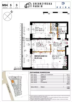 3 pokoje, mieszkanie 60,43 m², piętro 5, oferta nr M94, Srebrzyńska Park IV, Łódź, Polesie, ul. Srebrzyńska 109