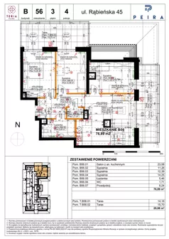4 pokoje, mieszkanie 76,89 m², piętro 3, oferta nr B56, Teria Park, Łódź, Polesie, Złotno, ul. Rąbieńska 45