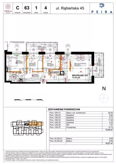 4 pokoje, mieszkanie 73,44 m², piętro 1, oferta nr C63, Teria Park, Łódź, Polesie, Złotno, ul. Rąbieńska 45