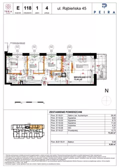 4 pokoje, mieszkanie 73,44 m², piętro 1, oferta nr E118, Teria Park, Łódź, Polesie, Złotno, ul. Rąbieńska 45