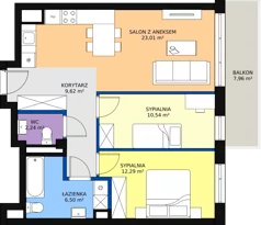 3 pokoje, mieszkanie 64,98 m², piętro 6, oferta nr 61, Osiedle Łososiowa, Łódź, Bałuty, Radogoszcz, ul. Łososiowa (Okoniowa)