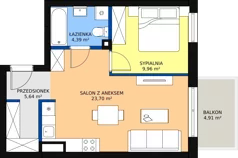 2 pokoje, mieszkanie 44,00 m², piętro 6, oferta nr 64, Osiedle Łososiowa, Łódź, Bałuty, Radogoszcz, ul. Łososiowa (Okoniowa)
