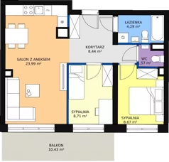 3 pokoje, mieszkanie 56,24 m², piętro 3, oferta nr 13, InPark, Łódź, Bałuty, ul. Emilii Plater / ul. Górnicza