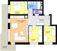 4 pokoje, mieszkanie 68,76 m², piętro 1, oferta nr 124, InPark, Łódź, Bałuty, ul. Emilii Plater / ul. Górnicza