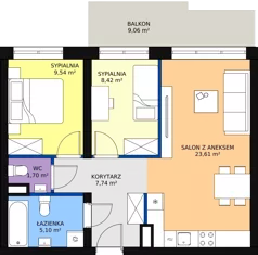 3 pokoje, mieszkanie 56,54 m², piętro 1, oferta nr 128, InPark, Łódź, Bałuty, ul. Emilii Plater / ul. Górnicza