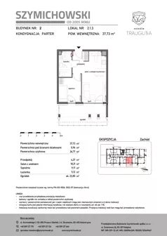 2 pokoje, mieszkanie 37,73 m², parter, oferta nr B2.1.3, Osiedle Traugutta, Kościerzyna, ul. Traugutta