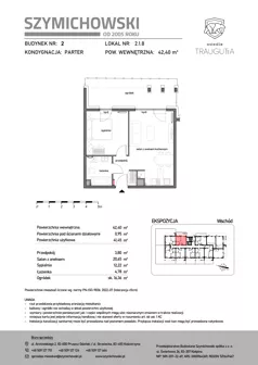 2 pokoje, mieszkanie 42,40 m², parter, oferta nr B2.1.8, Osiedle Traugutta, Kościerzyna, ul. Traugutta